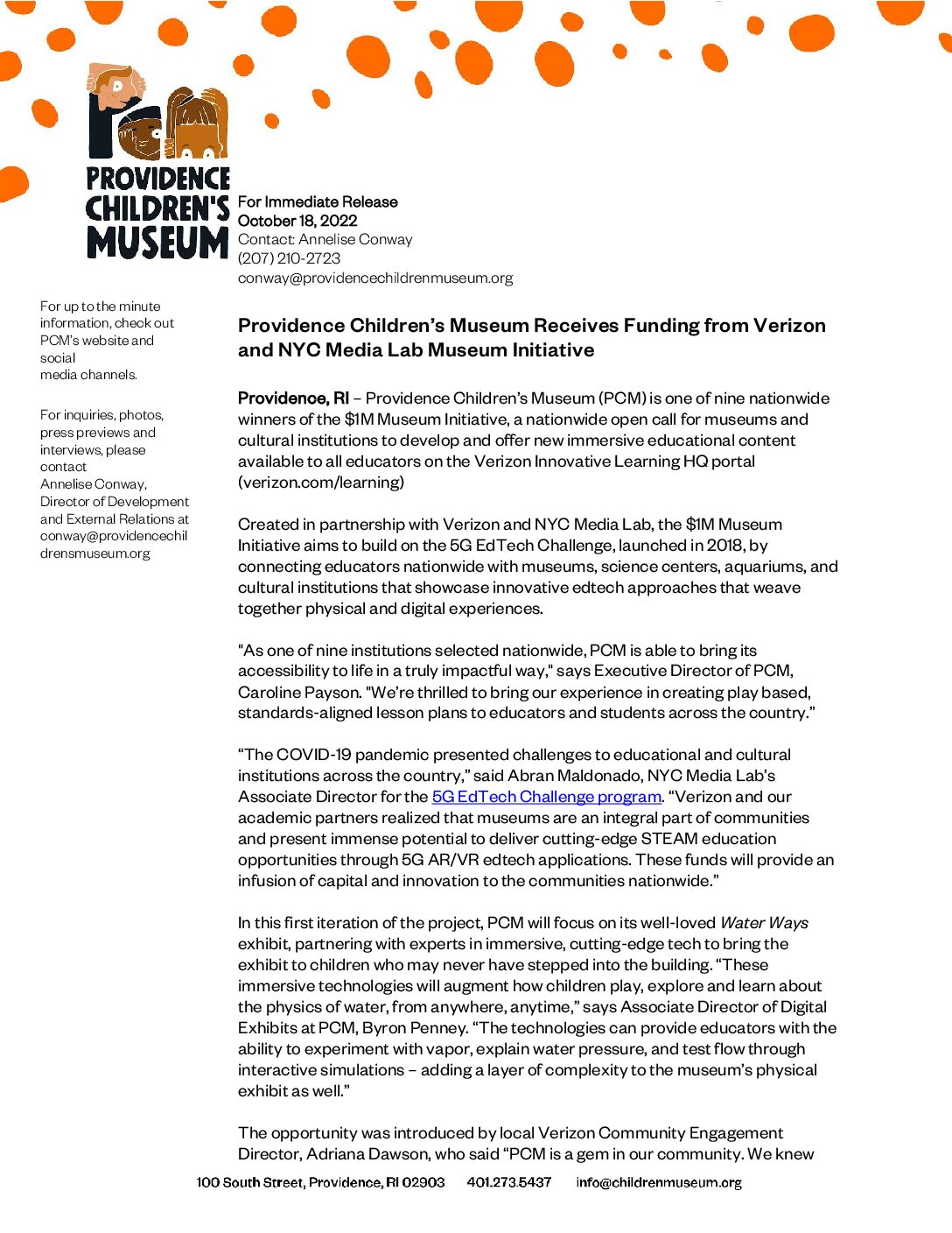 Providence Children’s Museum Receives Funding from Verizon and NYC Media Lab Museum Initiative